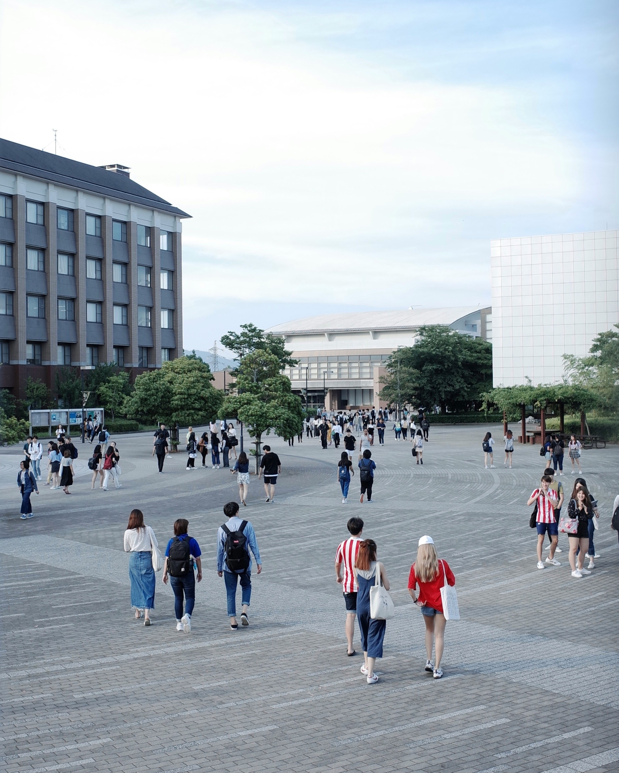 University campus with people walking around